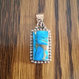 Pendant Blue Copper Turquoise Natural Stone On Copper